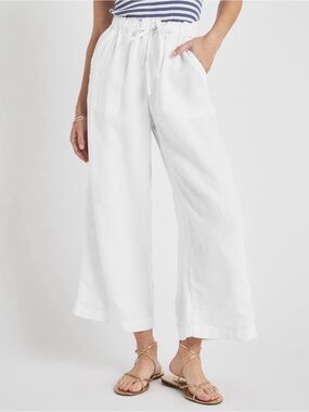 Splendid White Wide-Leg Drawstring Linen Pants